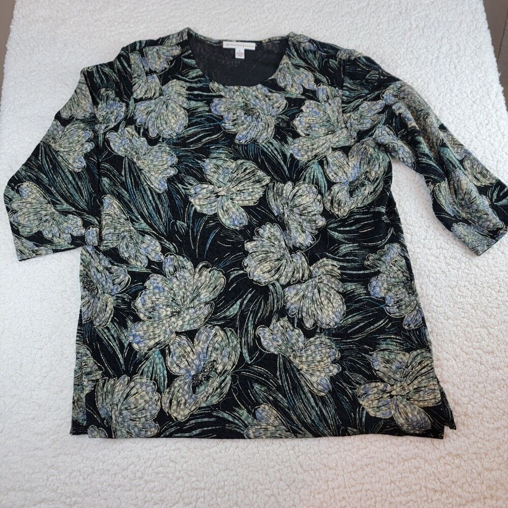 JM Collection Textured Top Womens 1X Artsy Floral Shimmer Glitter Art To Wear - Picture 15 of 16